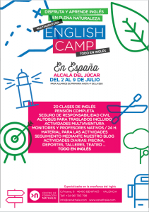 cartel campamento de verano en inglés