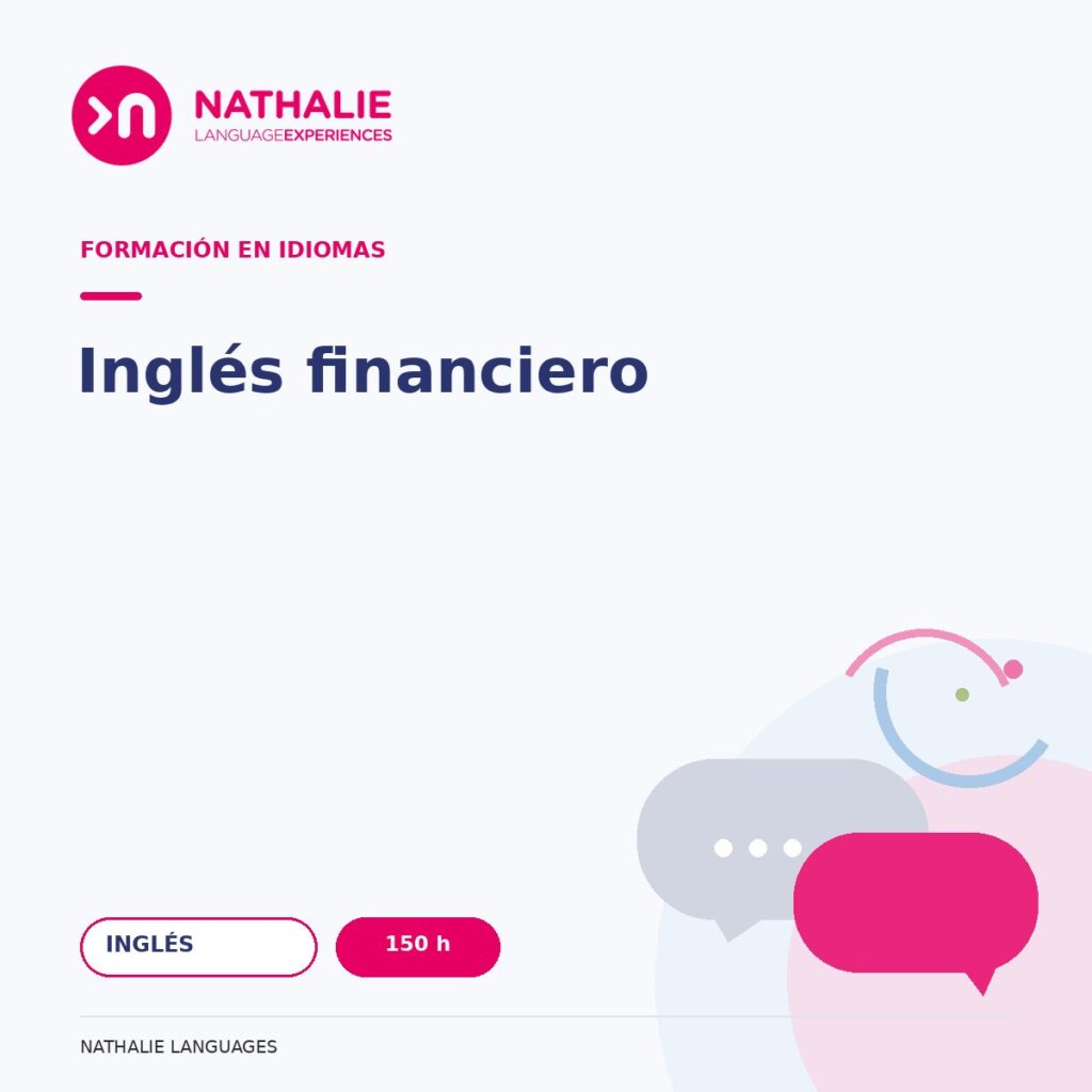 Portada del curso Inglés financiero · 150 h de Nathalie Languages.