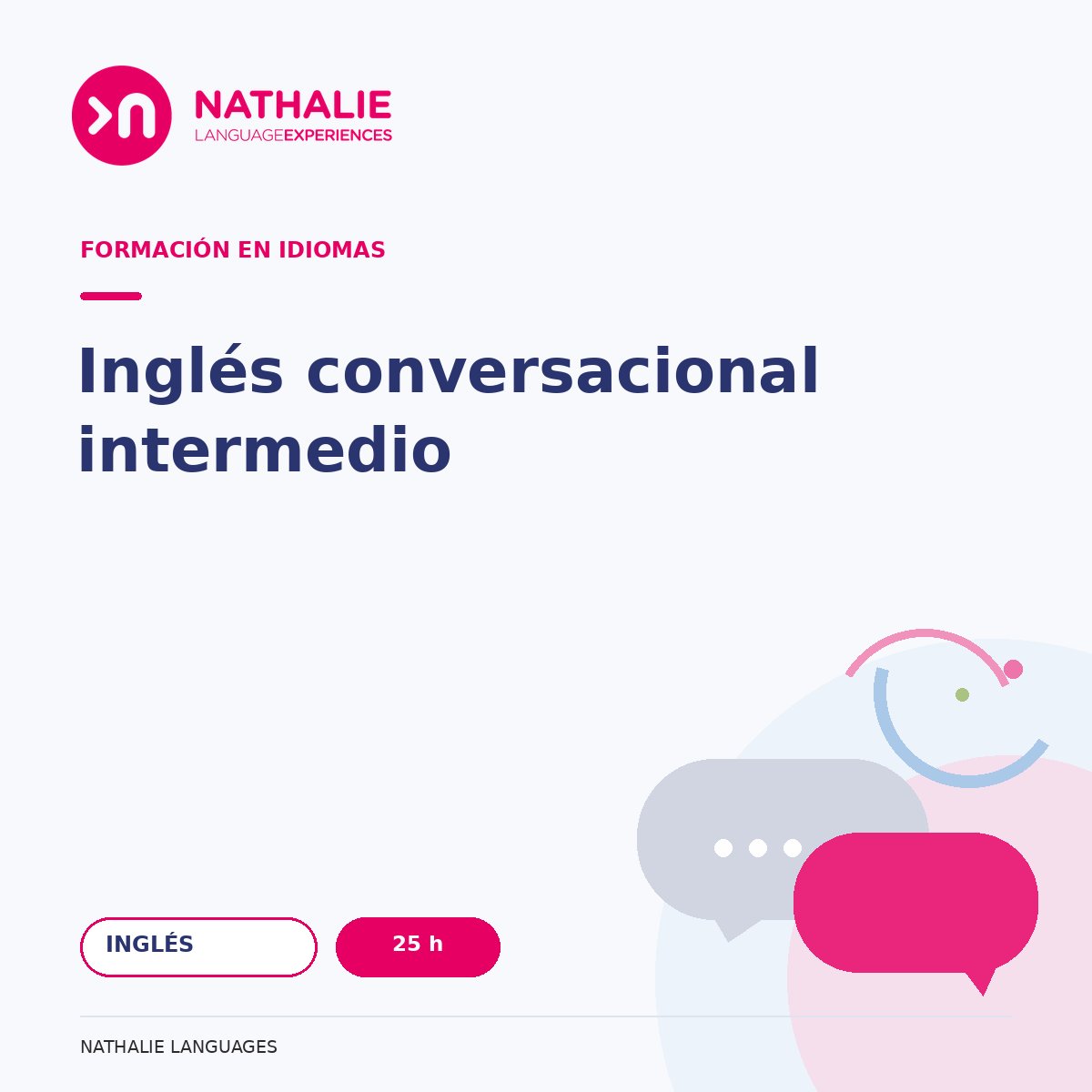 Portada del curso Inglés conversacional intermedio · 25 h de Nathalie Languages.