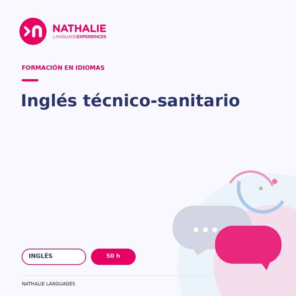 Portada del curso Inglés técnico-sanitario · 50 h de Nathalie Languages.