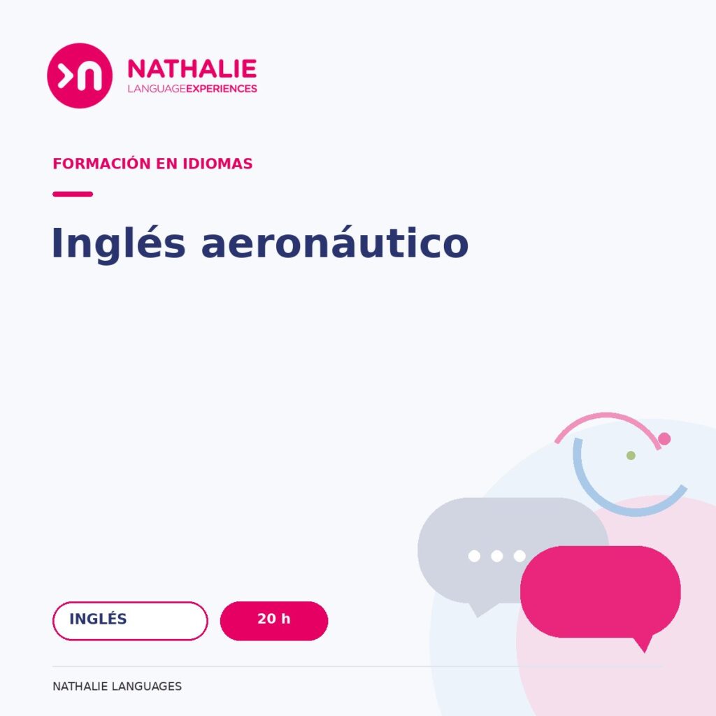 Portada del curso Inglés aeronáutico · 20 h de Nathalie Languages.