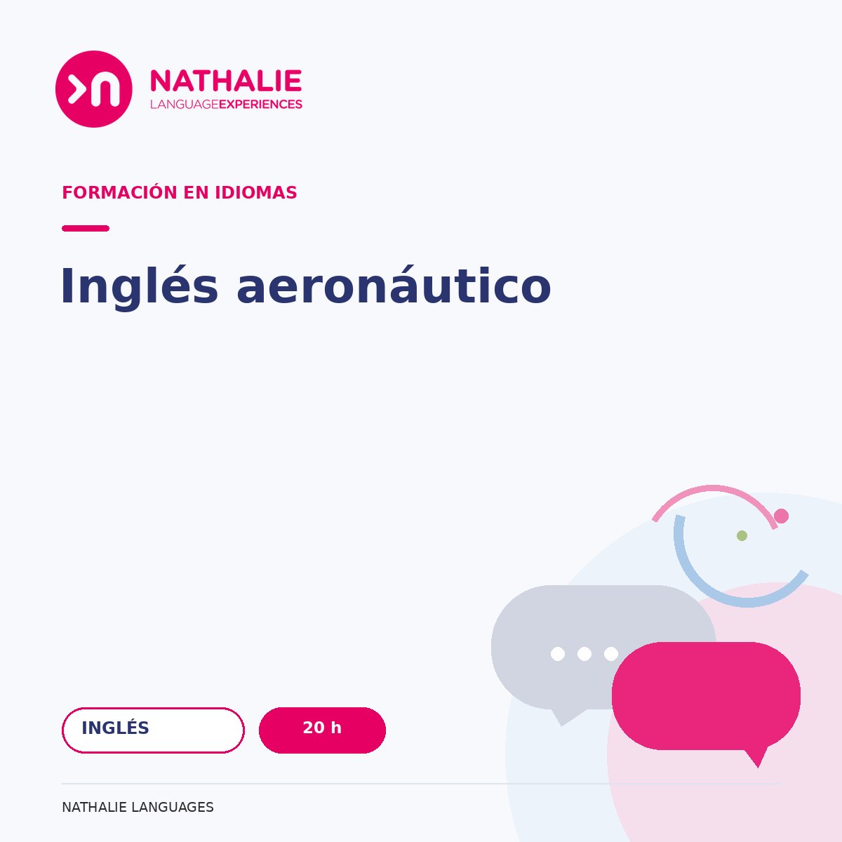 Portada del curso Inglés aeronáutico · 20 h de Nathalie Languages.