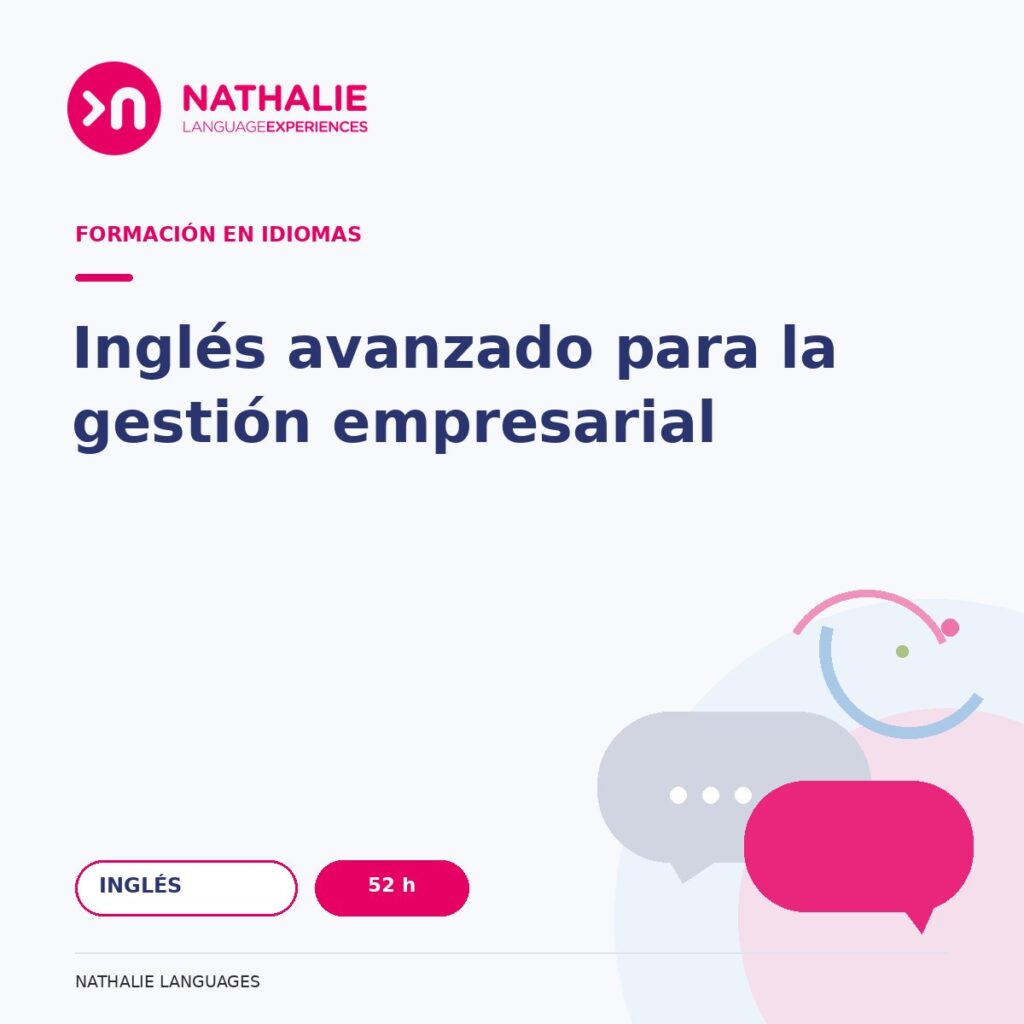 Portada del curso Inglés avanzado para la gestión empresarial · 52 h de Nathalie Languages.