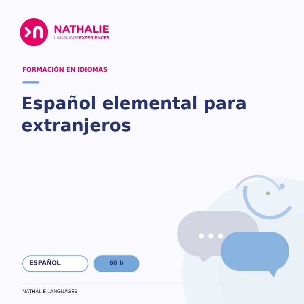 Portada del curso Español elemental para extranjeros · 60 h de Nathalie Languages.