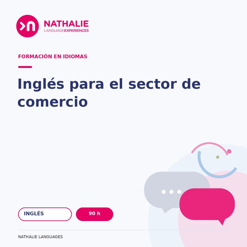Portada del curso Inglés para el sector de comercio · 90 h de Nathalie Languages.