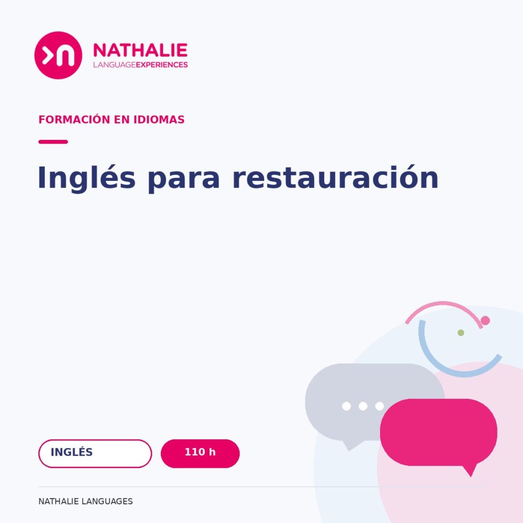 Portada del curso Inglés para restauración · 110 h de Nathalie Languages.